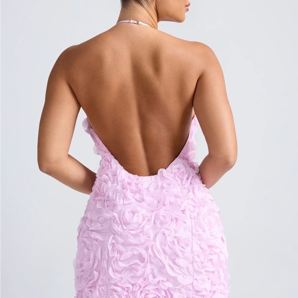 Floral-Appliqué Halterneck A-Line Mini Dress in Lilac - Picture 3 of 10